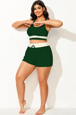 Plus Size Green & White Mid...