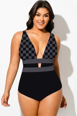 V-Neck Black Squares Cut...