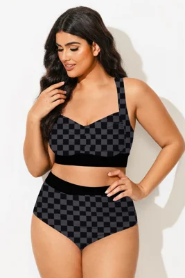 Check Crossover Square Neck...