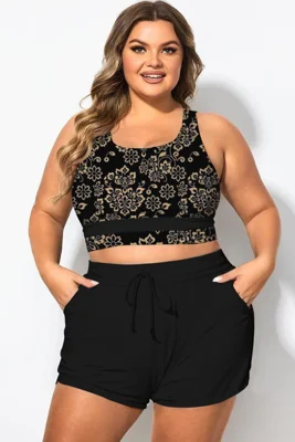 Plus Size Round Neck Golden...