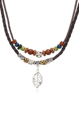 Brown Bead Decor Leaf Charm...
