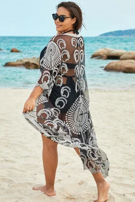 Black Long Sleeves Crochet...