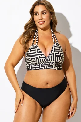 V-Neck Random Print Halter...