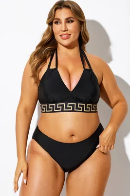 Black Random Print Halter...