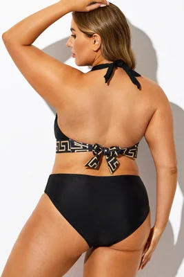 Black Random Print Halter...