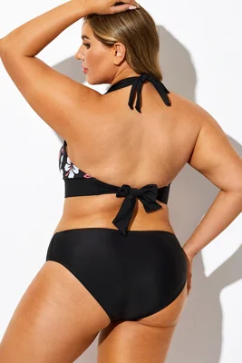 Black Floral Print Halter...