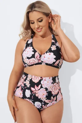 Multi Pattern Halter High Waist Bikini Set