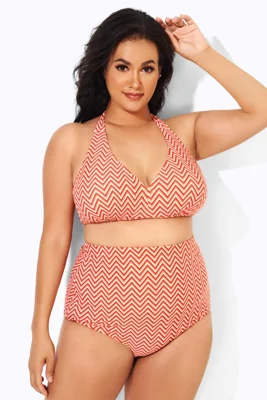 Wave Pattern Halter High Waist Bikini Top