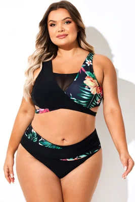 Floral Print Splice Wrap Swimsuits Bikini Top