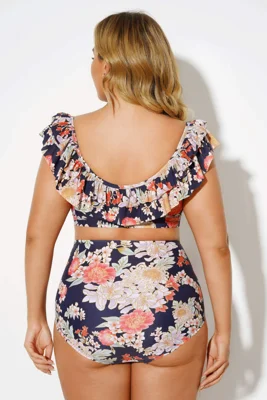 Flower Print Ruffle Bikini...