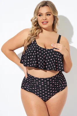 Star Pattern Ruffle Women Bikini Top