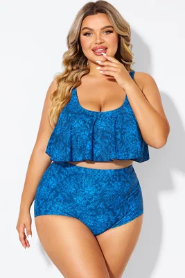 Navy Blue Floral Print Hem...