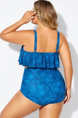 Navy Blue Floral Print Hem...