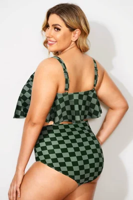 Green Plaid Sexy Scoop Neck...