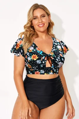 Floral Print V-Neck Retro...