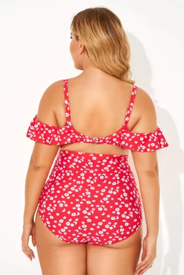 Red Floral Ruffled...