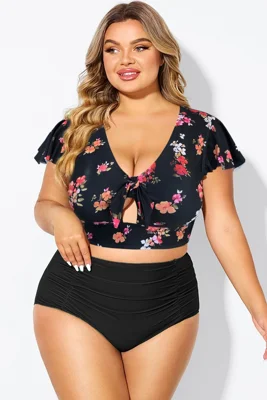 Black Floral Print Retro...