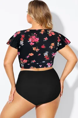Black Floral Print Retro...