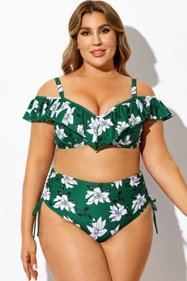 Green Floral Ruffled...