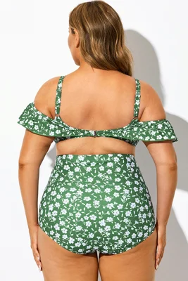 Green Floral Ruffled...