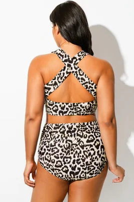 Leopard Print V-Neck Knot...
