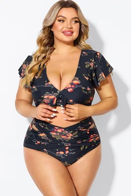 Floral Print Flutter Sleeve...