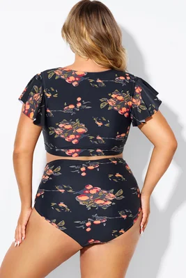 Floral Print Flutter Sleeve...