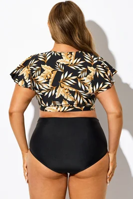 Plant Print Flutter-Sleeve...