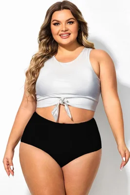 Plus Size White Knotted Crop Bikini Top