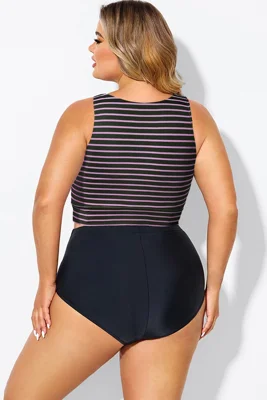 High Neck Purple Striped...