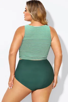 Plus Size Green Stripe...