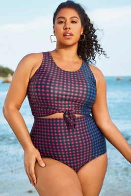 Plus Size Colorblock Check...
