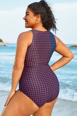 Plus Size Colorblock Check...