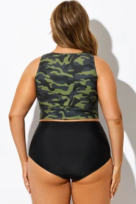 Green Camo Knotted Crop...