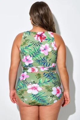 Plus Size Green Floral...
