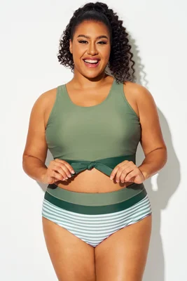 Plus Size Green Colorblock...