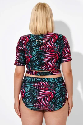 Leaf Print Round Neck...