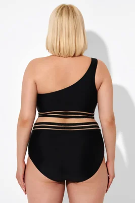 Black Mesh One Shoulder...