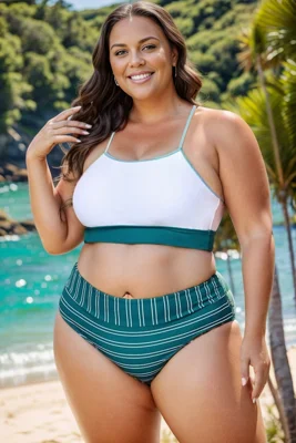 Teal Striped Women Bikini Top