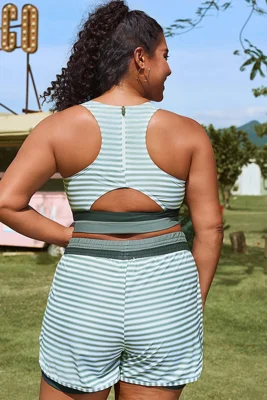 Plus Size Green Striped...