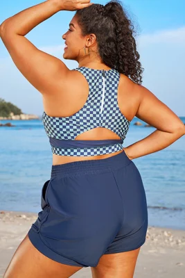 Blue Check Round Neck...