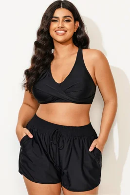 Black Twist Front Adjustable Back Latch Bikini Top