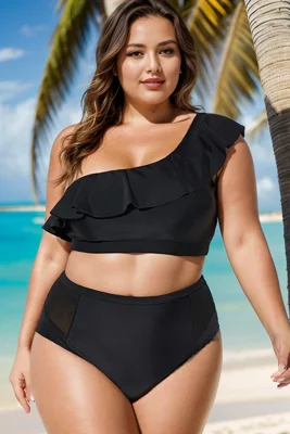 Black Ruffle One Shoulder...