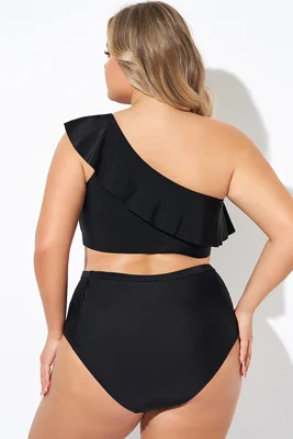 Black Ruffle One Shoulder...