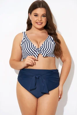 Striped Tie Front Underwire...