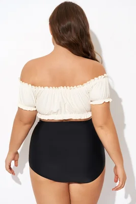 Retro White Ruffles Bardot...