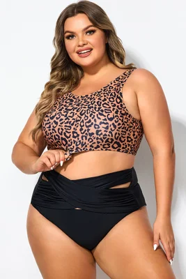 Leopard Print Scoop Neck...