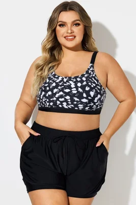 Plus Size Black＆White Square Neck Bikini Top