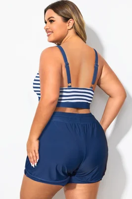Plus Size Squaue Neck Navy...