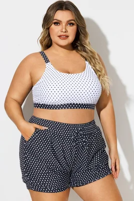 Plus Size Polka Dots Square Neck Bikini Top